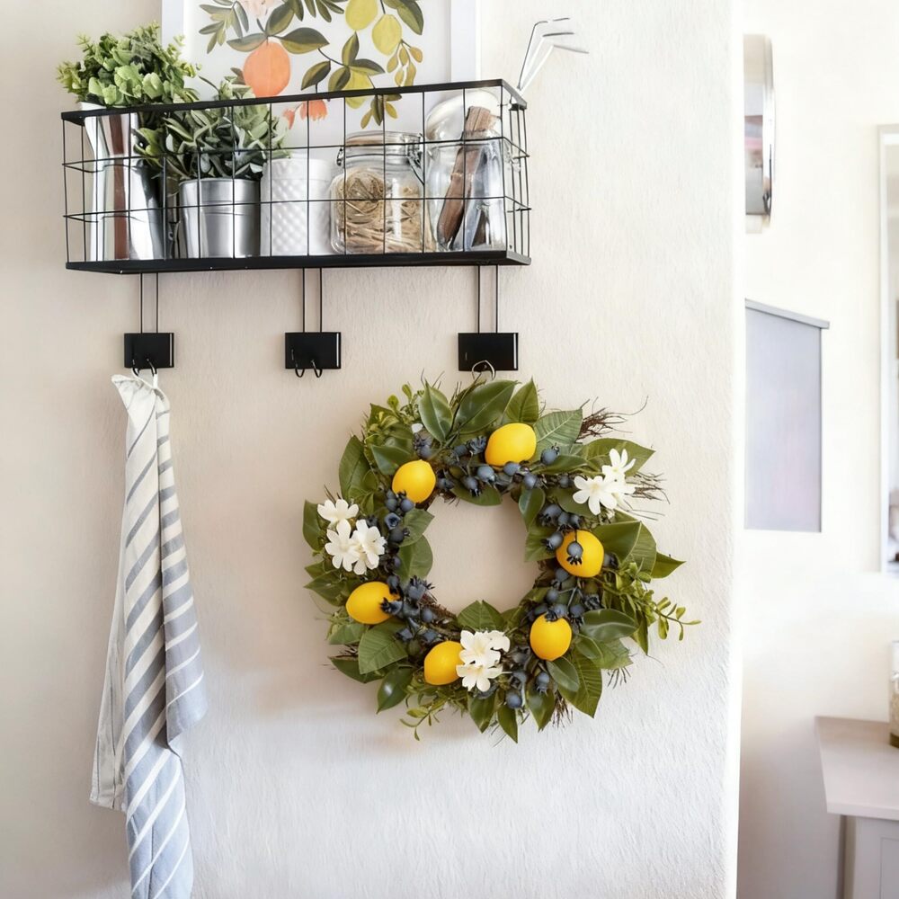 3326 Summer Artificial Lemon Wreaths with Lights, Spring Summer Door Wreath - Picture 4 of 6